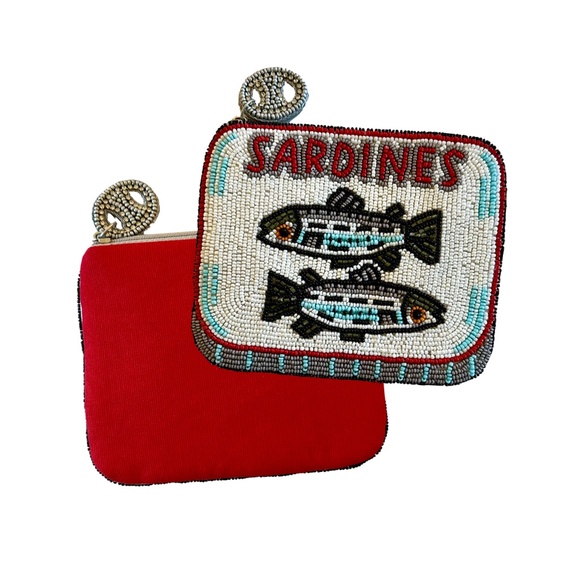 Sardines in Tin Can Coin Purse Bag, Fish Beaded Bag, Lily Posh - Picture 2 of 5